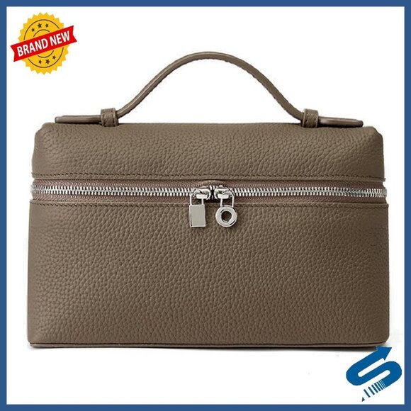 Handbags - Small Leather Crossbody Bag with Top Handle, Detachable Strap, Quiet Luxury